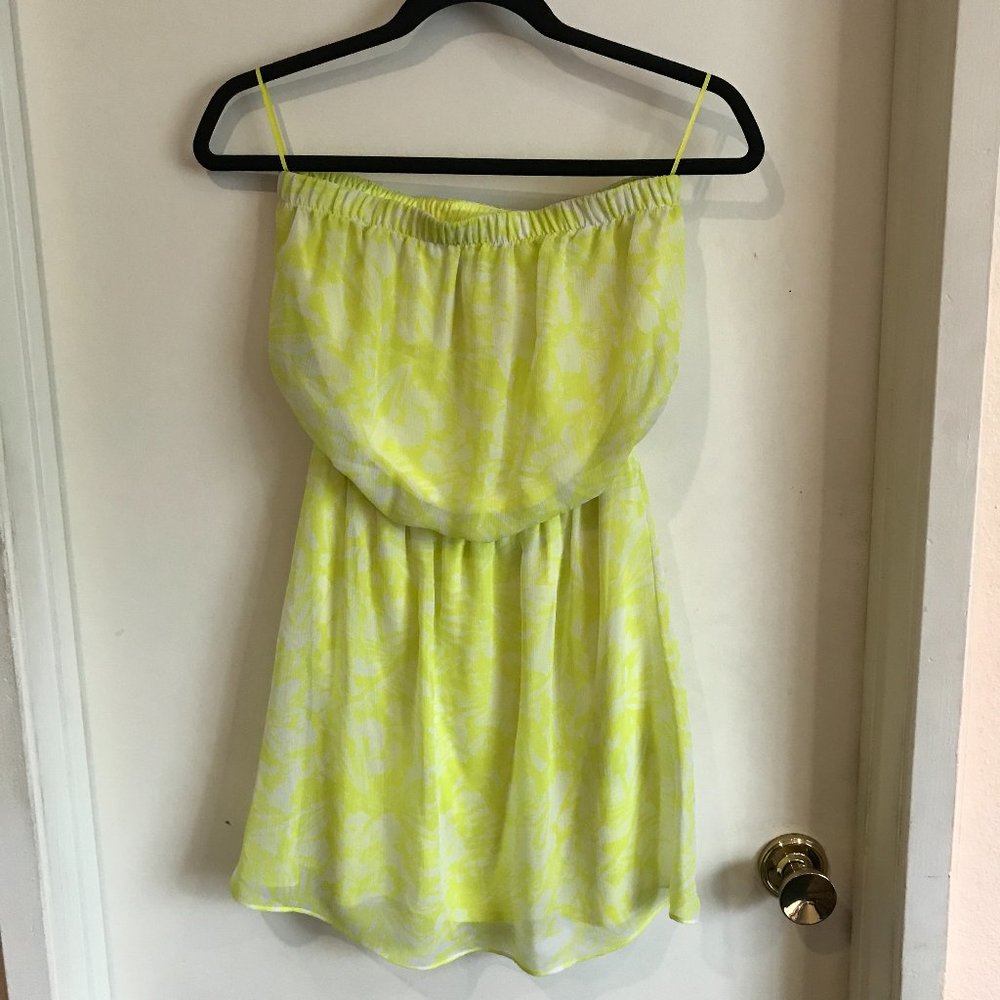Express Neon Yellow White Strapless Mini Dress XS